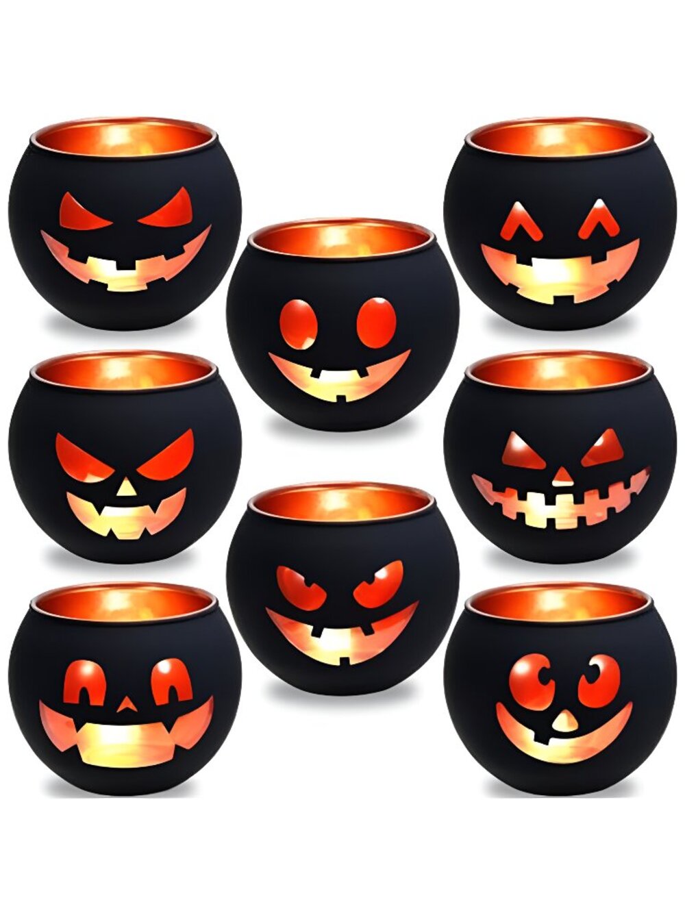 8 Pack Halloween Votive Candle Holders,Black Glass Tealight Holders
